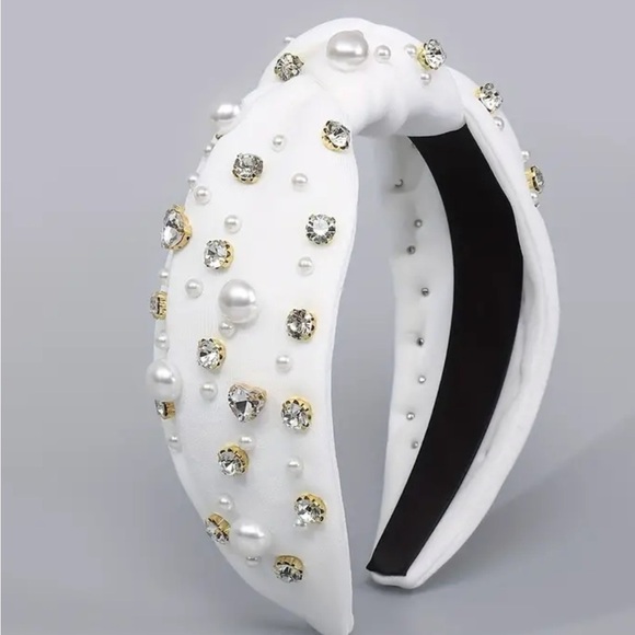 New white Rhinestone and pearls headband - Picture 3 of 6